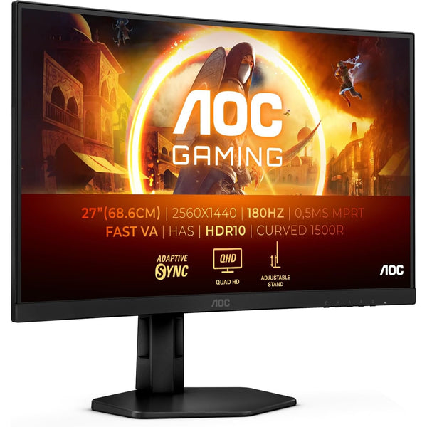 AOC CQ27G4X 27 Inch Curved Quad HD Gaming Monitor, 2560x1440p QHD, 180hz, 0.5ms, HDMI, DisplayPort