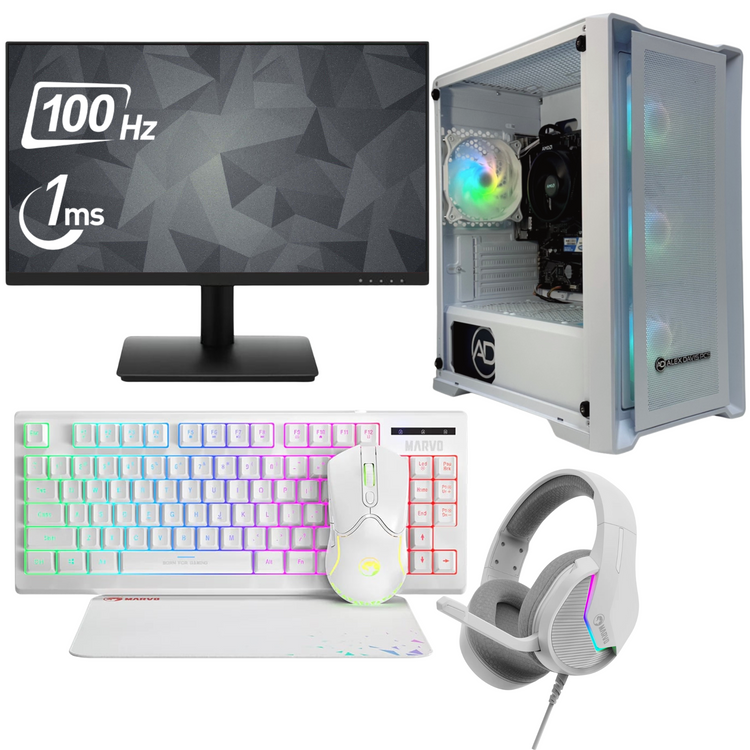 WHITE - BUNDLE AMD Ryzen 5 5600G 3.90GHz 6-Core Radeon VEGA 7 Graphics Gaming PC